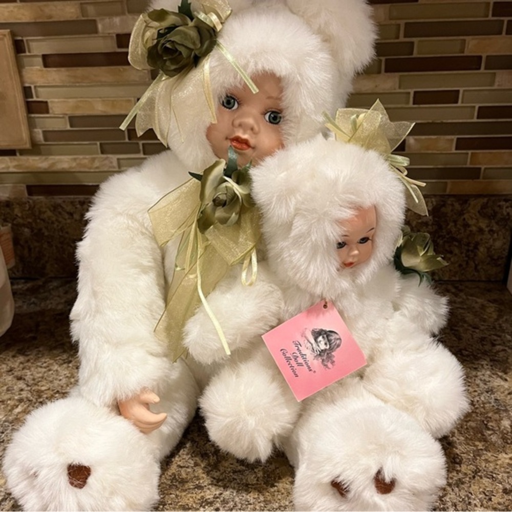 Vintage Traditions Doll Collection Sweet Heart Dolls in White Plush Bear Suit